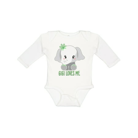 

Inktastic Gigi Loves Me- Cute Elephant Gift Baby Boy or Baby Girl Long Sleeve Bodysuit