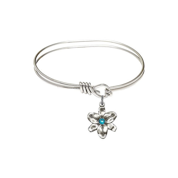 5 3/4 inch Oval Eye Hook Bangle Bracelet w/ Chastity medal charm w/ December Blue Swarovski Crystal