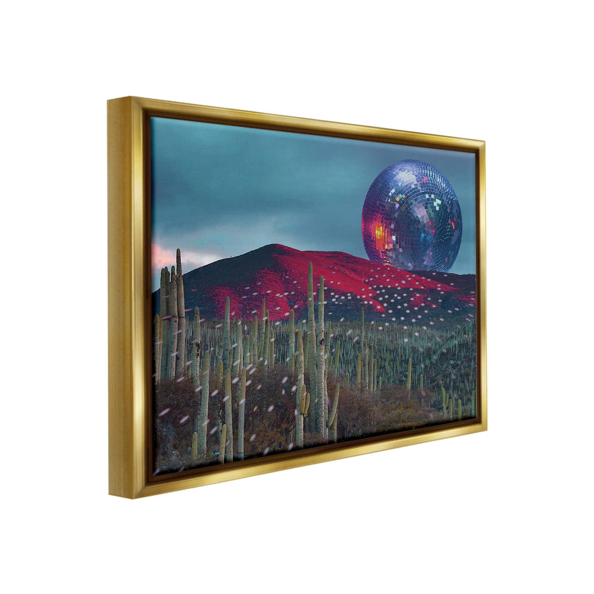 Stupell Industries Disco Ball in Desert Landscape Painting Gold Floater Framed Canvas Art Print Wall Art, 21 x 17