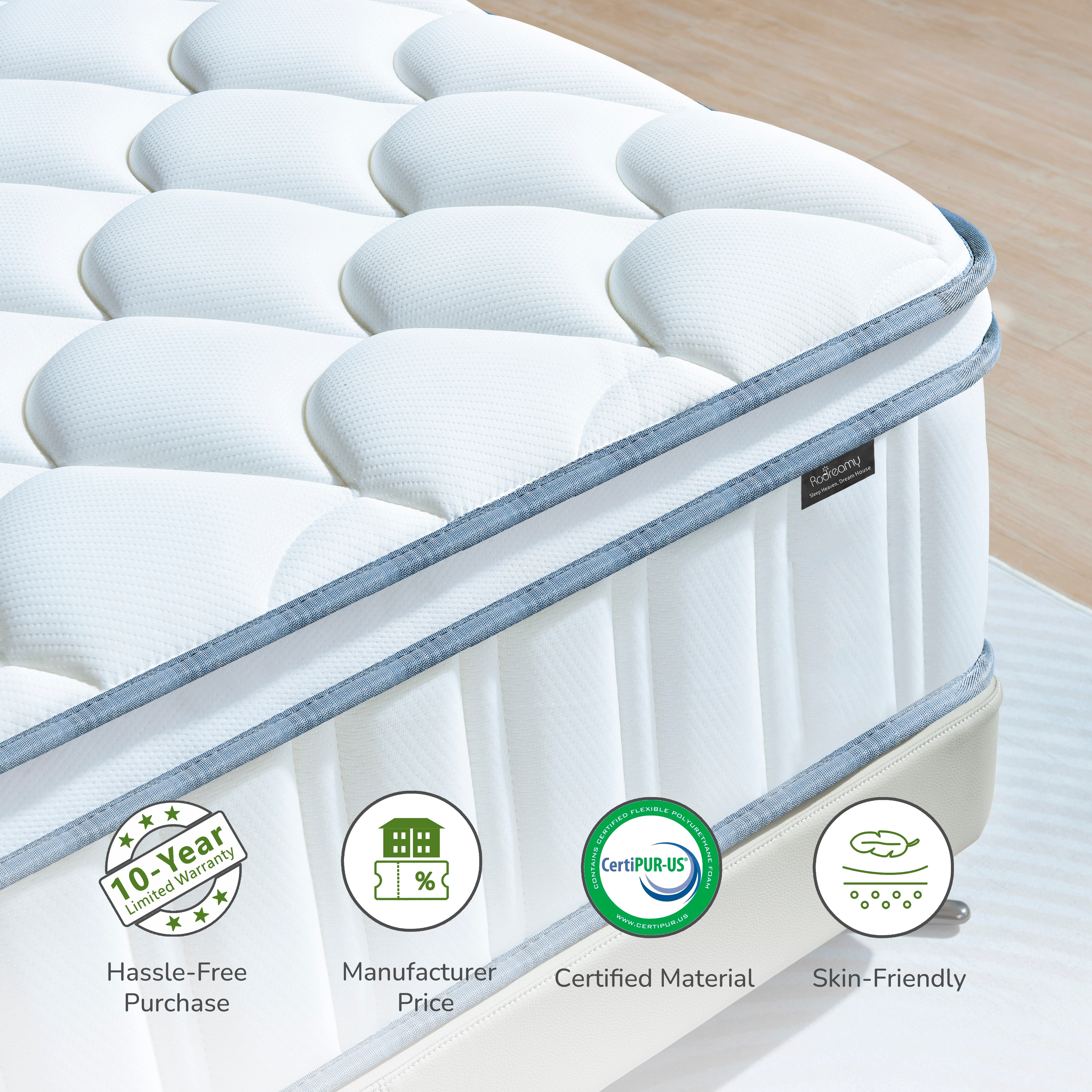 RODREAMY 12 inch Full Mattress, Hybrid Mattress in a Box, Medium Firm, Pressure Relief & Motion Isolation, Breathable & CertiPUR-US