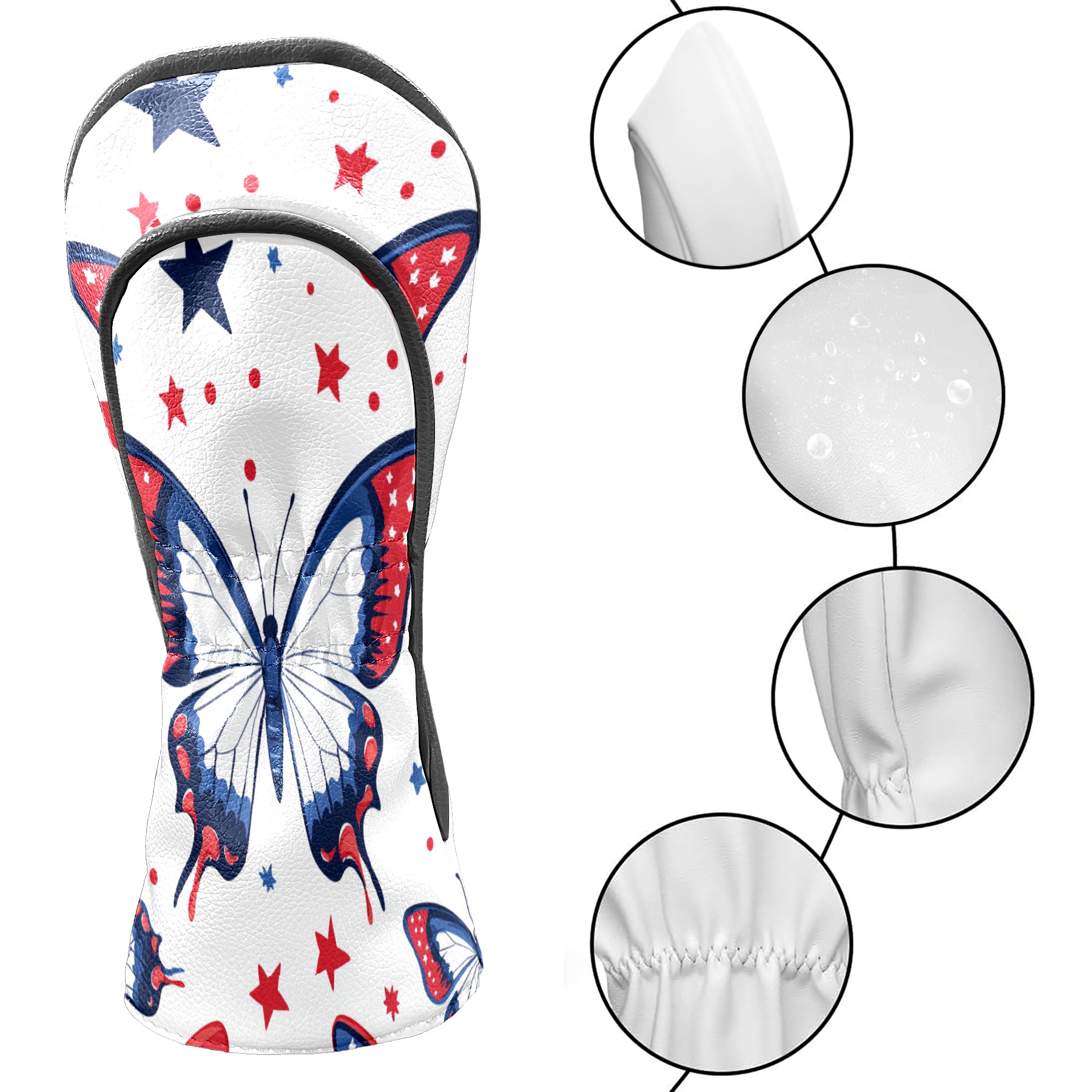 Golf Club Covers PU Leather Waterproof Head Covers for Fairway Woods Hybrids Red Blue Butterfly
