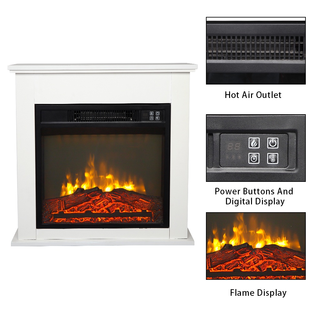 25''W Electric Fireplace with Mantel, Freestanding Fireplace Heater with Remote Control, Legahome Electric Fireplace Heater Fake Fireplace, Fireplace TV Stand for Living Room Bedroom, 1400W, White