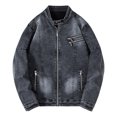 thumbnail image 4 of XMMSWDLA Sales Clearance Blousse for Men Autumn Spring And Autumn Solid Color Zipper Faux Leather Jacket, 4 of 8