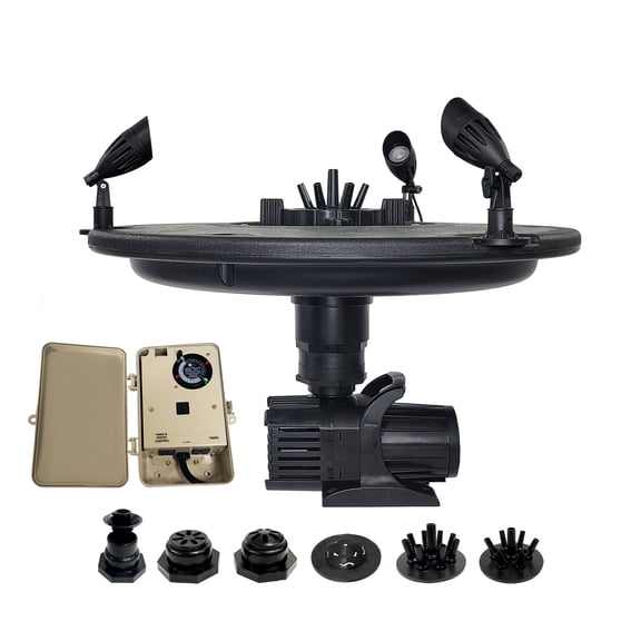 Half Off Ponds Floating Fountain, 1/3 HP, 5200 GPH, 100 ft Cord, 9 Patterns, Color Lights, Control Box