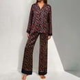 thumbnail image 2 of Wang6 Women's Satin Silk Pajamas Sets Soft 2 Piece Long Sleeve Pjs Sets V Neck Button Shirts Wide Leg Pants Ladies Loose Fit Floral Printed Sleepwear Lounge Sets Black1 XL, 2 of 7