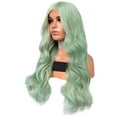 thumbnail image 3 of WXLCISI Long Green Wavy Wig for Women 25 Inch Middle Part Curly Wig Natural Looking Synthetic Heat Resistant Fiber Wig for Daily Party Use, 3 of 9