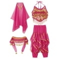 thumbnail image 2 of YONGHS Girls Princess Belly Dance Costume Halloween Crop Top with Pants Head Veil Waist Chain Set Hot Pink 5-7, 2 of 7