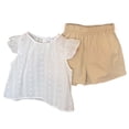 thumbnail image 4 of Cethrio Girls Cotton Outfit Sets, 2 Piece Fashion School Flutter Sleeve Kids Summer Clothing Sets Beige Size 10, 4 of 6