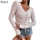 thumbnail image 2 of Camisetas cortas con textura sexy para mujer, camisetas ajustadas fruncidas de manga larga para salir, ropa informal recortada, 2 of 5