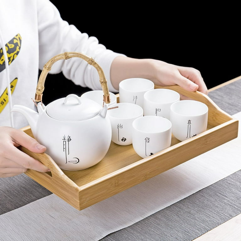 Agatige Bamboo Tea Tray Chinese Tea Cup Serving Table For Teahouse Home  Office,,Bamboo Tray