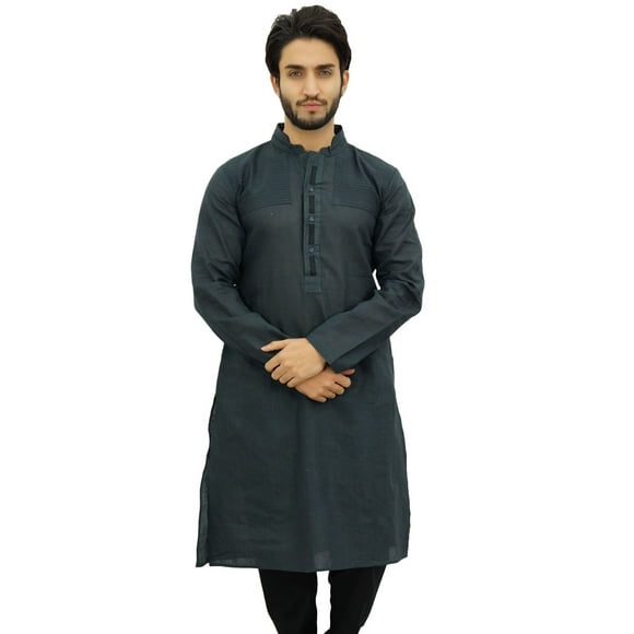 Atasi Men's Casual Linen Long Kurta Gray Ethnic Designer Shirt Wear-XX-Large