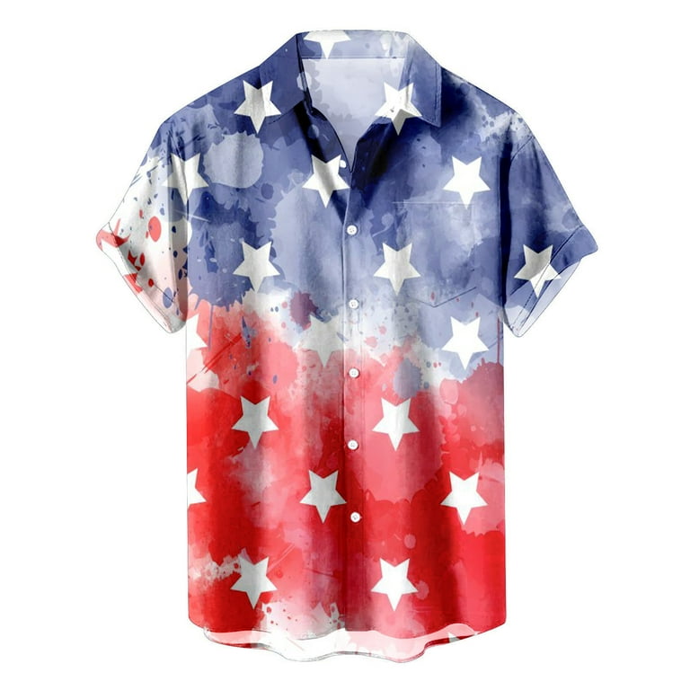 Zcfzjw Hawaiian Shirts for Men Short Sleeve Aloha Beach Shirt The American Flag Printed Summer Casual Button Down Patriotic Shirts with Pockets Wine