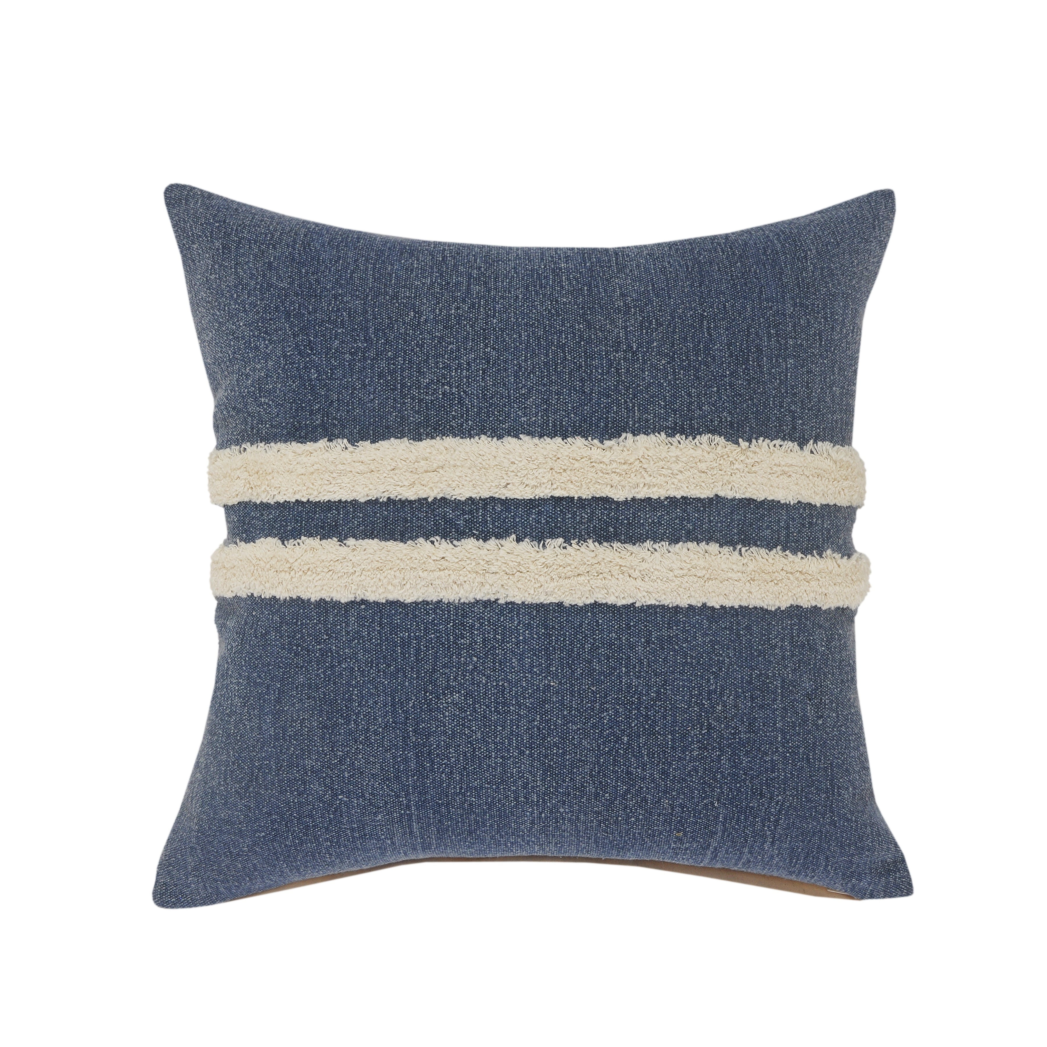 LR Home Sariyah Set of 2 Dusty Blue/White Shag Striped Over-tufted Cotton Adult Decorative Throw Pillow