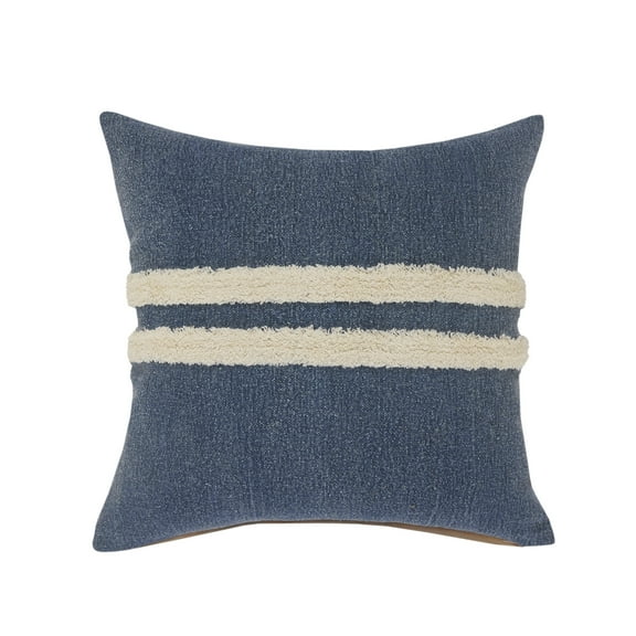 Ox Bay Sariyah Dusty Blue/White Shag Striped Over-tufted Cotton Adult Decorative Throw Pillow