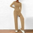 thumbnail image 2 of VISALY 2 Piece Lounge Set Sweatsuit Set Long Sleeve T Shirt Crop Tops Tank Tops Wide Leg Pants Travel Outfits Fashion Casual Sweatshirt Workout Sets Khaki Xs, 2 of 4
