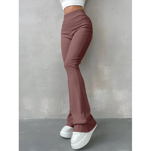 Women's Sexy Slim Pants Ribbed Solid Color Pants High Waisted Flared Pants Showing Longer Legs All-match Sports Long Pants