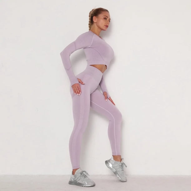 Conjunto de 2 piezas para mujer, ropa de gimnasio, Sujetador deportivo de Yoga sin costuras, Top corto, mallas de cintura alta, ropa deportiva para Fitness, trajes de entrenamiento para mujer