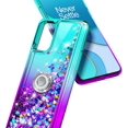 thumbnail image 5 of OnePlus Nord N200 5G Phone Case with Tempered Glass Screen Protector (Full Coverage), Nagebee Sparkle Glitter Liquid Bling [Ring Holder & Wrist Strap] Women Girls Cute Case (Aqua/Purple), 5 of 6