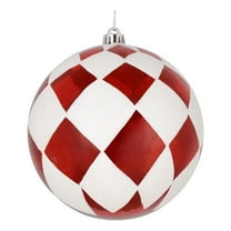 Pemberly Row 4" Diamond Ball Christmas Ornaments in Glitter Red/White (Set of 4)