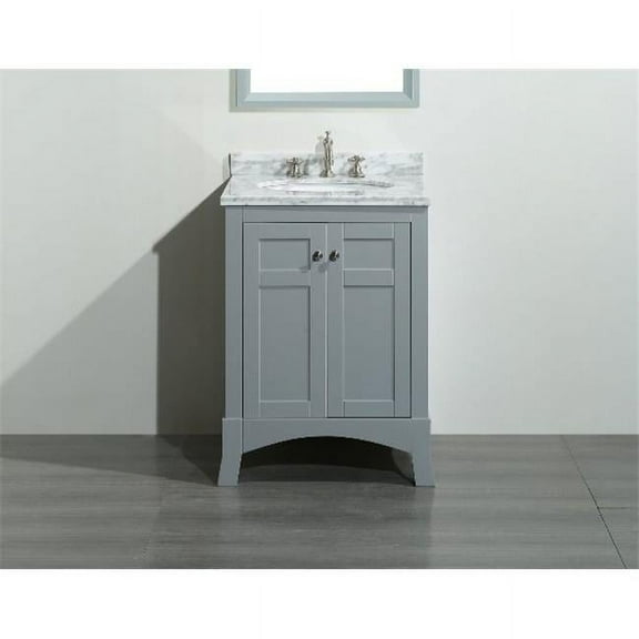 New York 24 Inch Grey Bathroom Vanity - with White Marble Carrera Countertop - & Sink