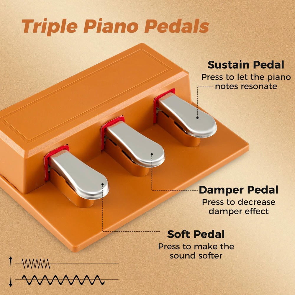 YYAo Digital Piano Keyboard with Adjustable Stand for Toddlers Boys Girls, Beginner, Brown