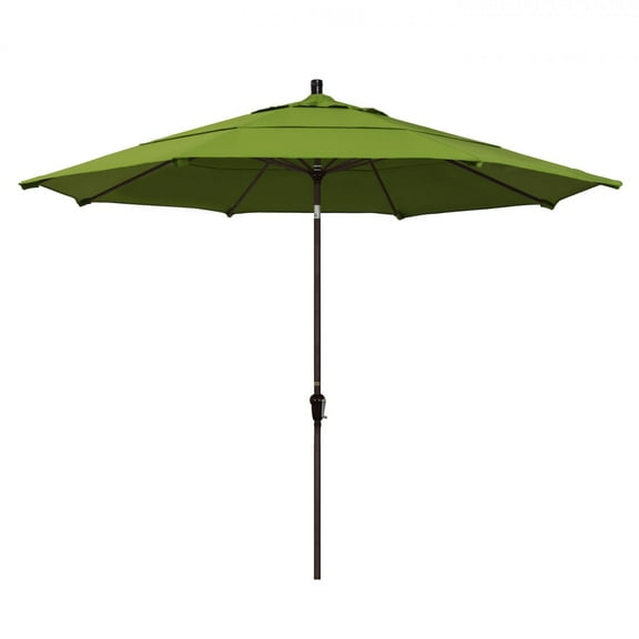 California Umbrella 11 Ft. Octagonal Aluminum Auto Tilt Patio Umbrella W/ Crank Lift & Aluminum Ribs - Bronze Frame / Sunbrella Canvas Macaw Canopy