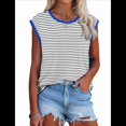 thumbnail image 1 of Tops de Mujer Elegantes e Informales de Verano A Rayas, Tops de Corta con Bloques de Color, Corte Holgado, Azul L, 1 of 9
