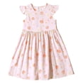 thumbnail image 2 of SGFCWSX Little Girls Dress Flutter Sleeve Floral Print Crew Neck Summer Casual A-Line Dress for Kids Pink Size 7, 2 of 5