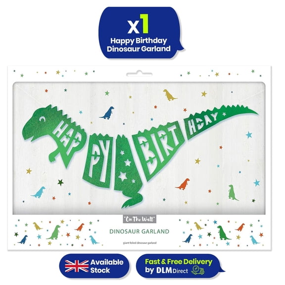 Green T-Rex Happy Birthday Banner 1.5m Dinosaur Party Decorations for Kids Boys Birthday Decor
