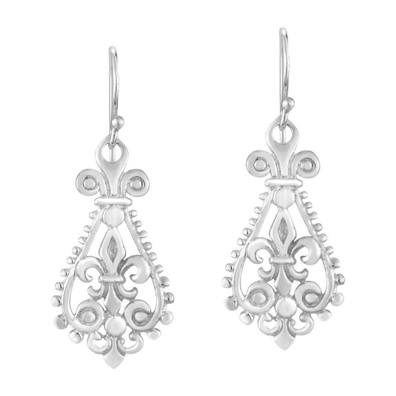 Avant Grande Fleur De Lis Decorative Sterling Silver Dangle Earrings
