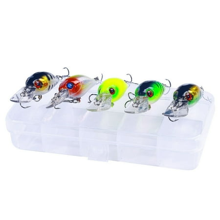 MANNYA 5Pcs Soft Crankbait Lures Artificial Hard Baits Swimbait with Tackle Box Design