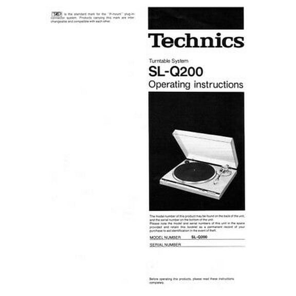 Instruction Manual ONLY for Technics SL-Q200 Turntable Owners Instruction Manual REPRINT