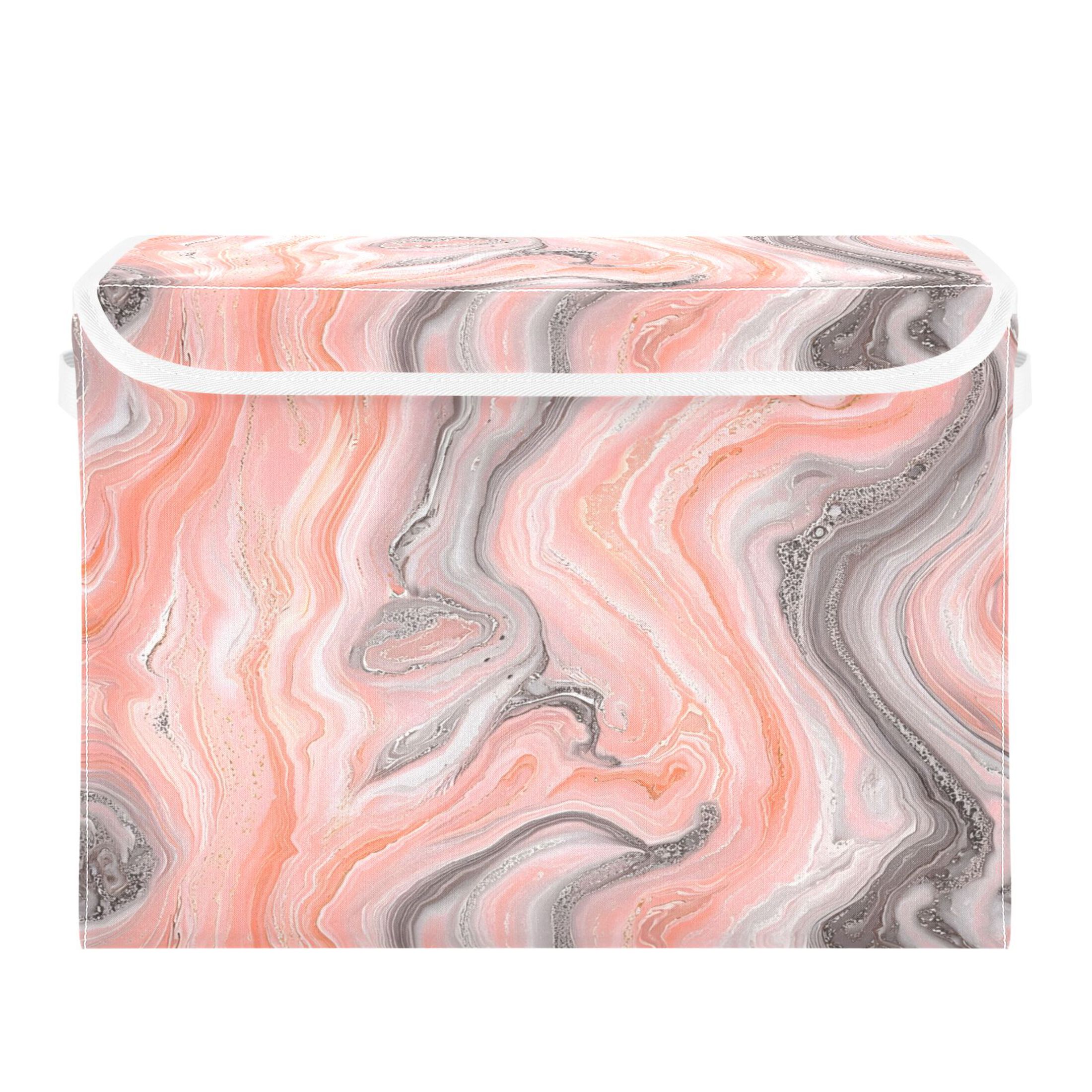 Ryvnso Marble Pink Large Lidded Foldable Storage Baskets Cubes Boxes Lids Bin for Home