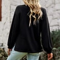 thumbnail image 4 of Camisa de manga larga con cuello en V para mujer, blusas sueltas de punto con botones hacia abajo y abertura lateral informal a la moda para otoño e invierno, negro M, 4 of 6
