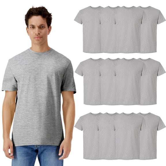 Gildan Light Cotton Men's Short Sleeve T-Shirt, Modern Classic Fit 12 Pack Sport Grey Bulk Tee, L