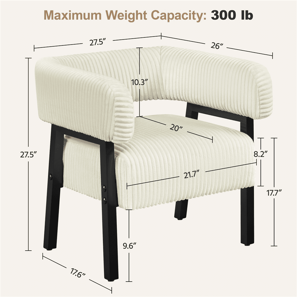 Renwick Corduroy Barrel Accent Chairs with Solid Wood Legs, Set of 2, Beige
