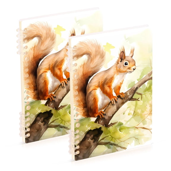 Squirrel Branches Leaves Ring Binder Notebook Journey Note Diary College Ruled Spiral Notebook Study Loose Leaf Paper A5 60 Pages