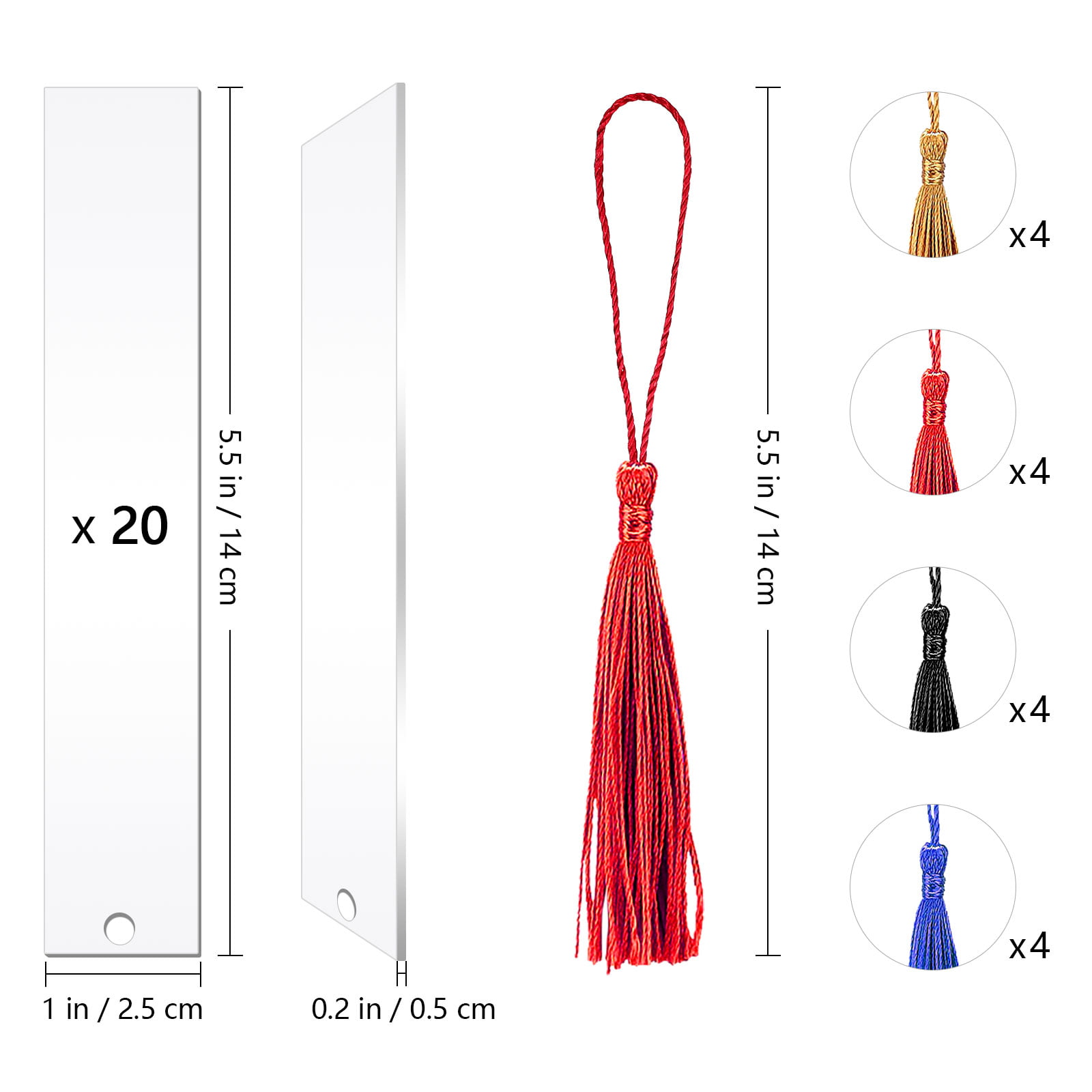 10pcs Acrylic Bookmark Banks, Planner Bookmarks,Acrylic Blank Bookmark with  Mini Bookmark Tassels for DIY Projects and Present Tags (White, 2''x6'')
