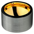 thumbnail image 2 of Tungsten Wedding Band Ring 12mm for Men Women Black & 18K Yellow Gold Plated Pipe Cut Brushed Polished Lifetime Guarantee, 2 of 4