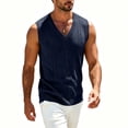 thumbnail image 2 of Ecqkame Mens Tank Tops Knitted Pit Stripe Slim Fit Textured Vest V-Neck Sleeveless Casual Lightweight Breathable Daily Versatile Tops Navy Free Size, 2 of 7