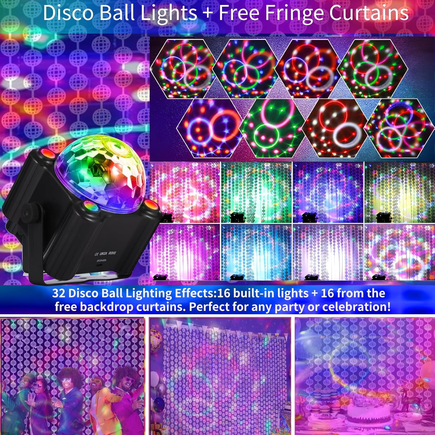 Sound Activated Disco Party Lights, DJ Ball Light with Remote, Strobe Stage Lighting Lamp for Indoor Outdoor Home Room Dance Birthday Karaoke Halloween Christmas Show Club Decoration