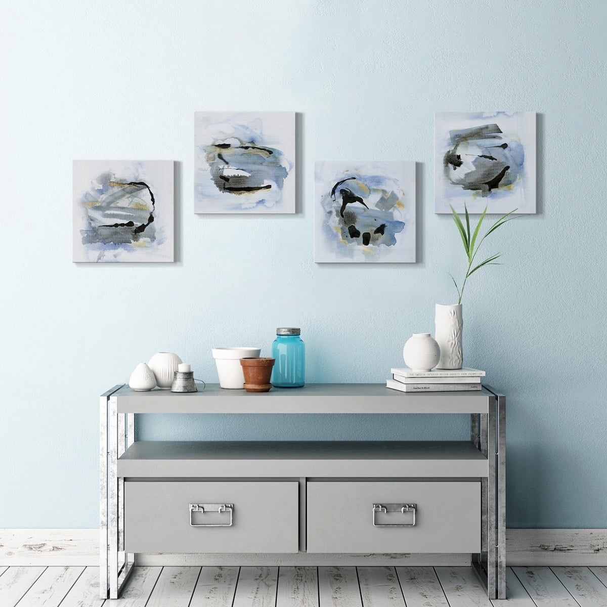 Wexford Home Abstract Wall Art Watercolor Canvas Prints Modern Artwork Décor for Living Room Bathroom Bedroom 16x 16 inches, Set of 4