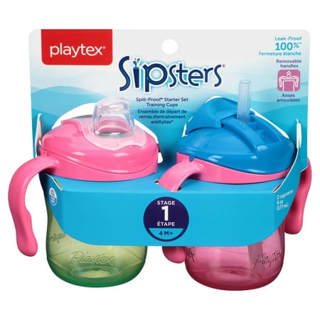 Playtex Sipsters Stage 1 Straw & Spout Trainer Sippy Cups, 6 Oz, 2