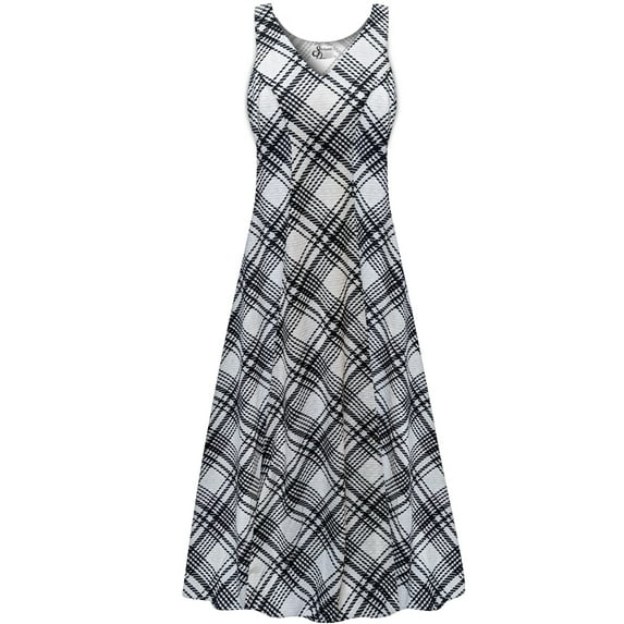 Plus size 7x Petite Womens Dress Monochrome Plaid Sleeveless High V-Neck Princess Cut