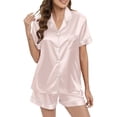 thumbnail image 1 of MKLEKYY conjunto de Pijama Informal de Satén de Seda para Mujer, Top de Manga Corta con Botones y Pantalones Cortos, Ropa de Dormir, 1 of 4