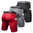 thumbnail image 3 of Paquete de 3 pantalones cortos de compresión para hombre Ropa interior de entrenamiento activo con bolsillo, 3 of 7