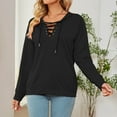 thumbnail image 5 of SMihono Lantern Sleeve Tunic T Shirt Blouse Womens Plus Size Solid Color Long Sleeve Crew Neck Keyhole Neck Solid Color Female Leisure Black XL, 5 of 6