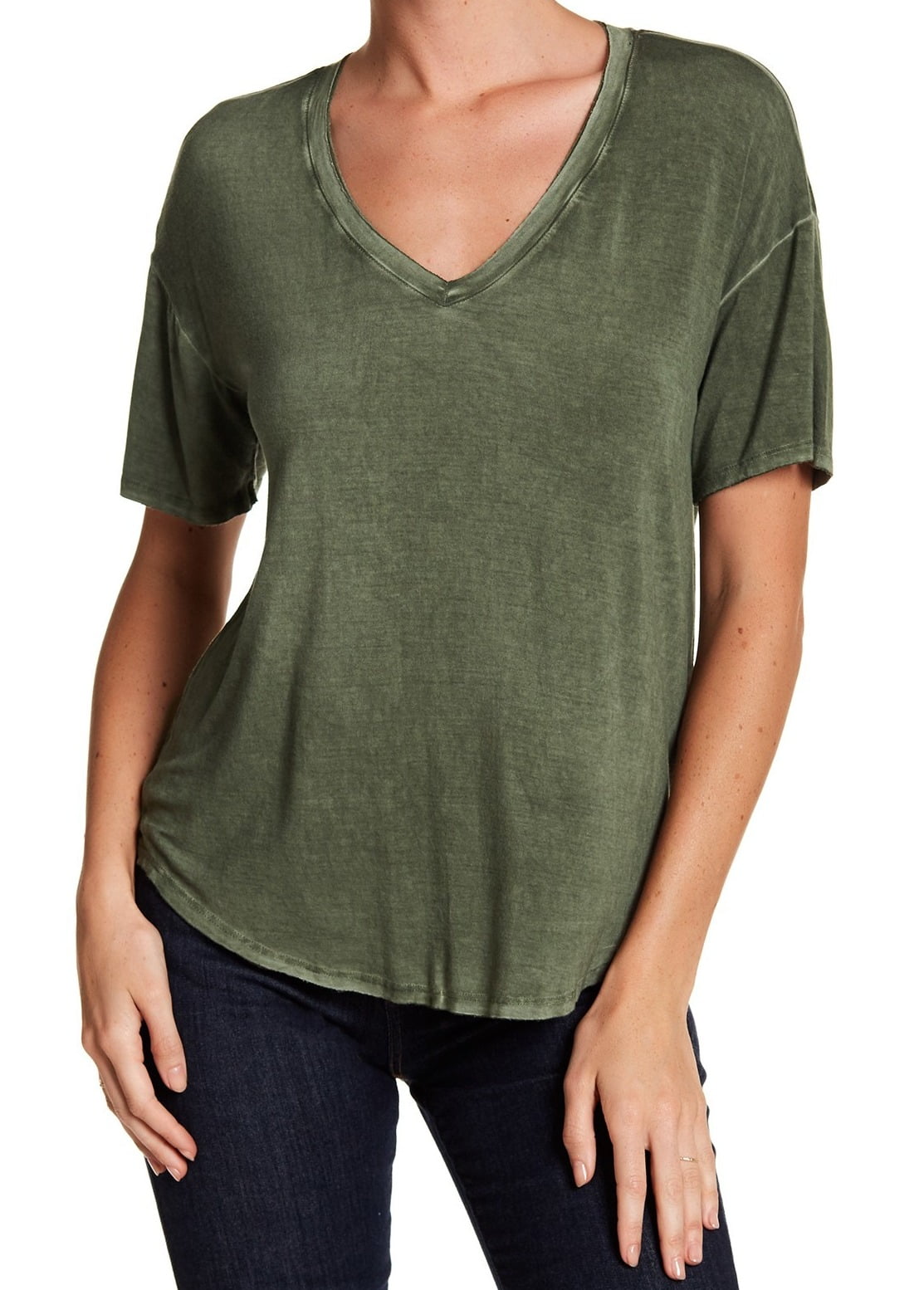 green v neck t shirt womens