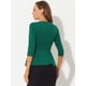 thumbnail image 3 of Top Peplum Allegra K elegante con cinturón manga 3/4 cuello redondo verde XS, 3 of 5