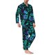 thumbnail image 2 of Balery Blue Floral with Butterflies Pijama para Hombre de Dos Piezas con Manga Larga, Conjunto de Dormir y Descanso Suave con Bolsillos-Large, 2 of 7